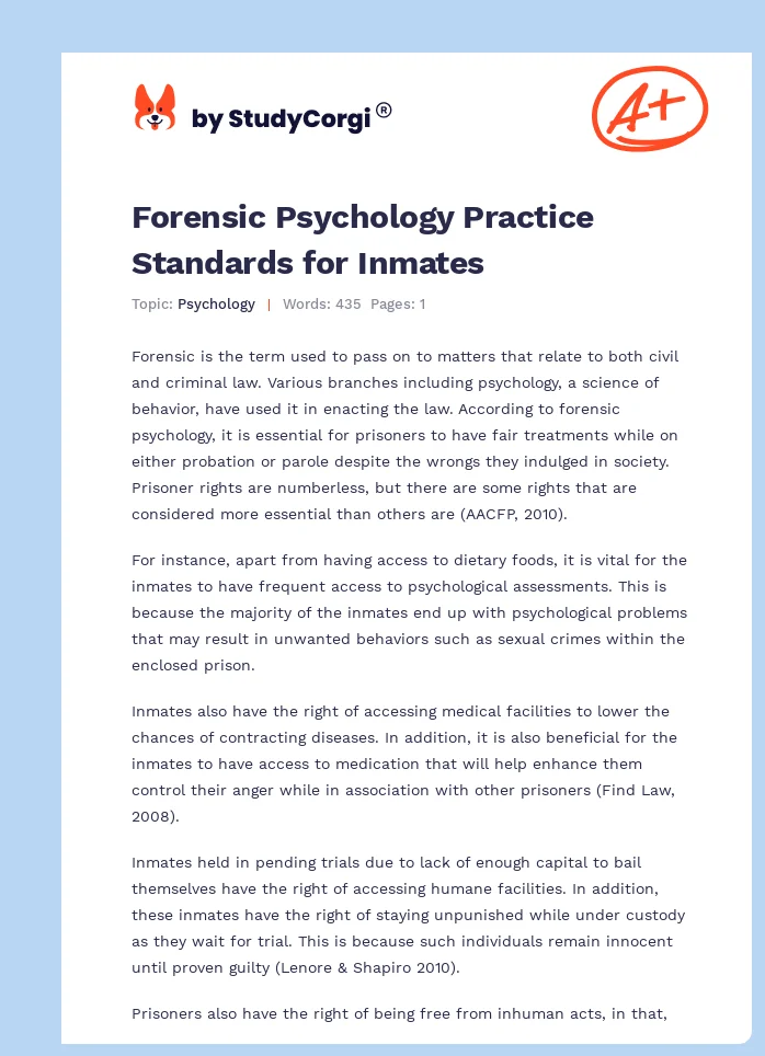 Forensic Psychology Practice Standards for Inmates. Page 1