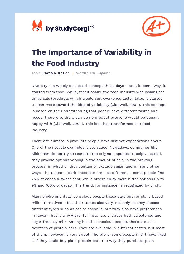 The Importance of Variability in the Food Industry. Page 1