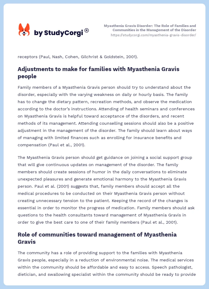 Myasthenia Gravis Disorder: The Role of Families and Communities in the Management of the Disorder. Page 2