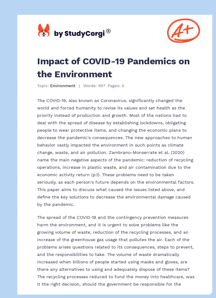 Impact of COVID-19 Pandemics on the Environment. Page 1