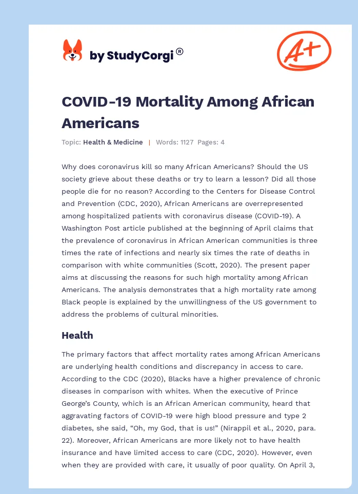 COVID-19 Mortality Among African Americans. Page 1