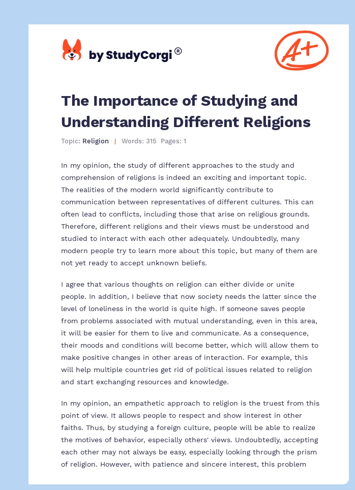 The Importance of Studying and Understanding Different Religions. Page 1