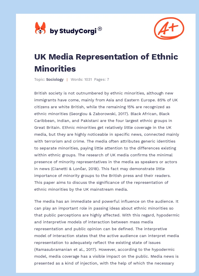 UK Media Representation of Ethnic Minorities. Page 1