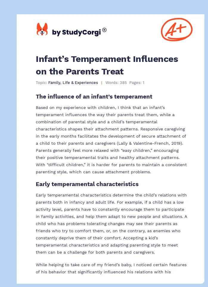 Infant’s Temperament Influences on the Parents Treat. Page 1