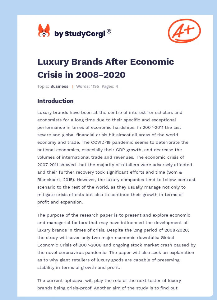 Luxury Brands After Economic Crisis in 2008-2020. Page 1