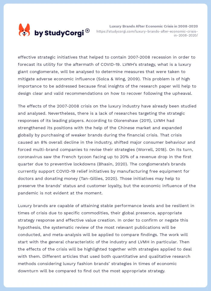 Luxury Brands After Economic Crisis in 2008-2020. Page 2