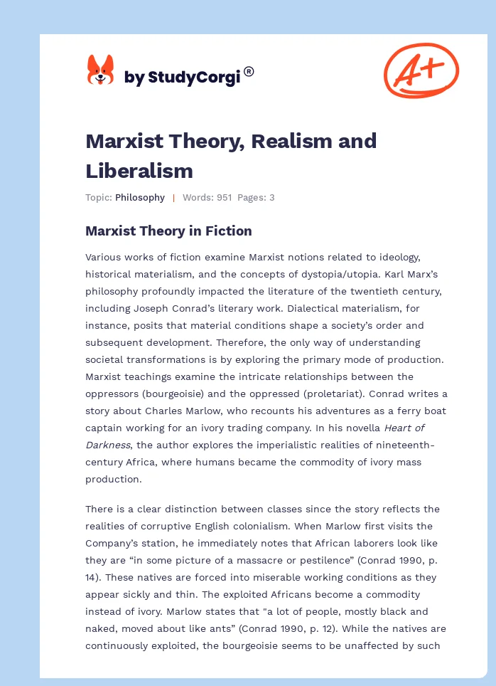 Marxist Theory, Realism and Liberalism. Page 1