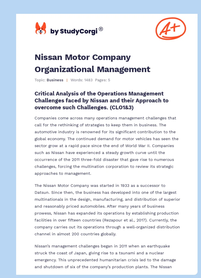 Nissan Motor Company Organizational Management. Page 1