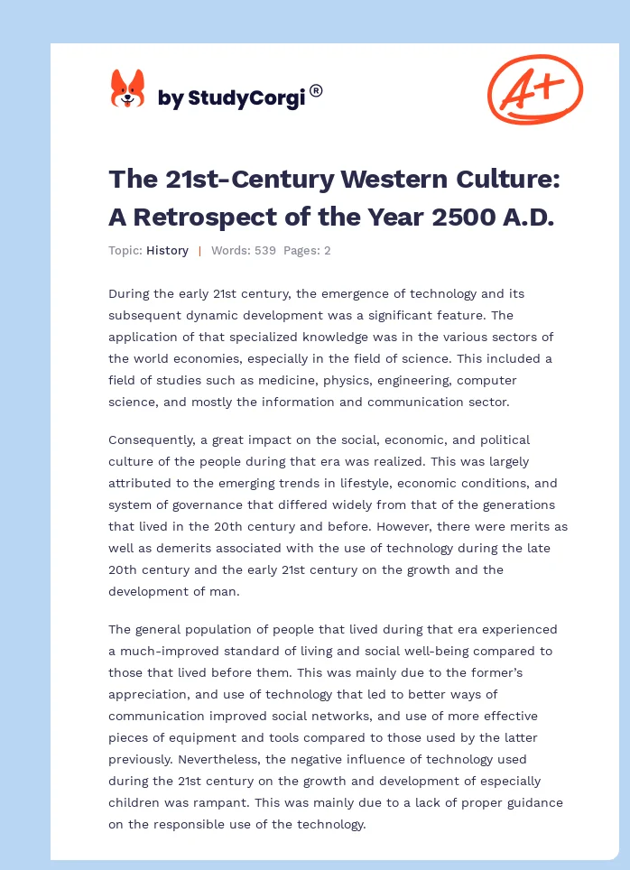 The 21st-Century Western Culture: A Retrospect of the Year 2500 A.D.. Page 1