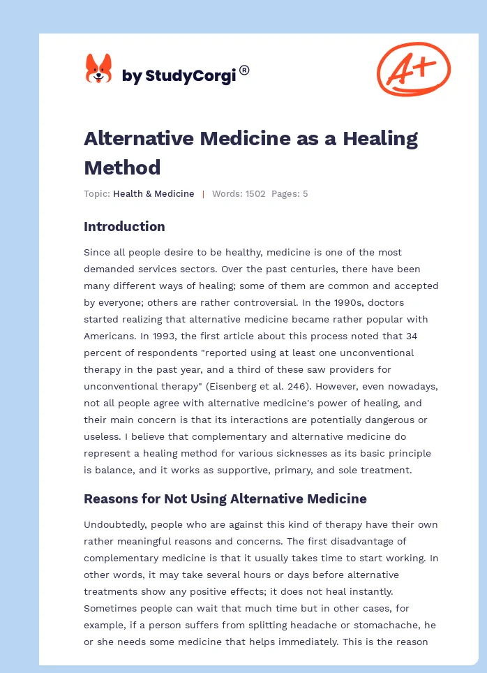 Alternative Medicine as a Healing Method. Page 1