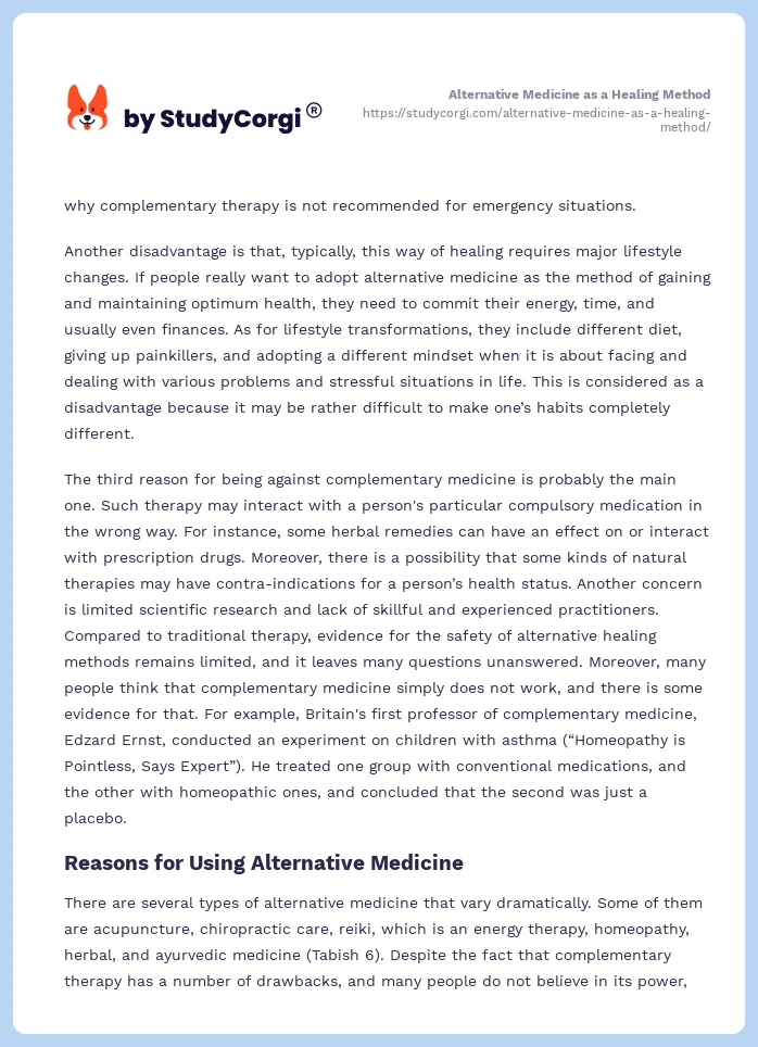 Alternative Medicine as a Healing Method. Page 2