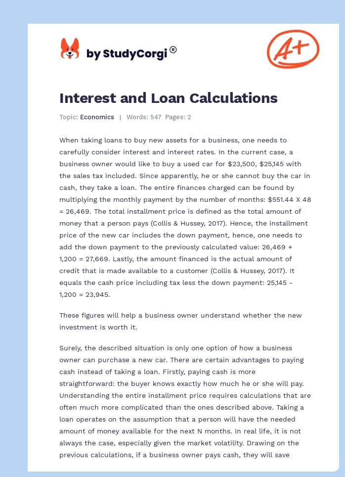 Interest and Loan Calculations. Page 1