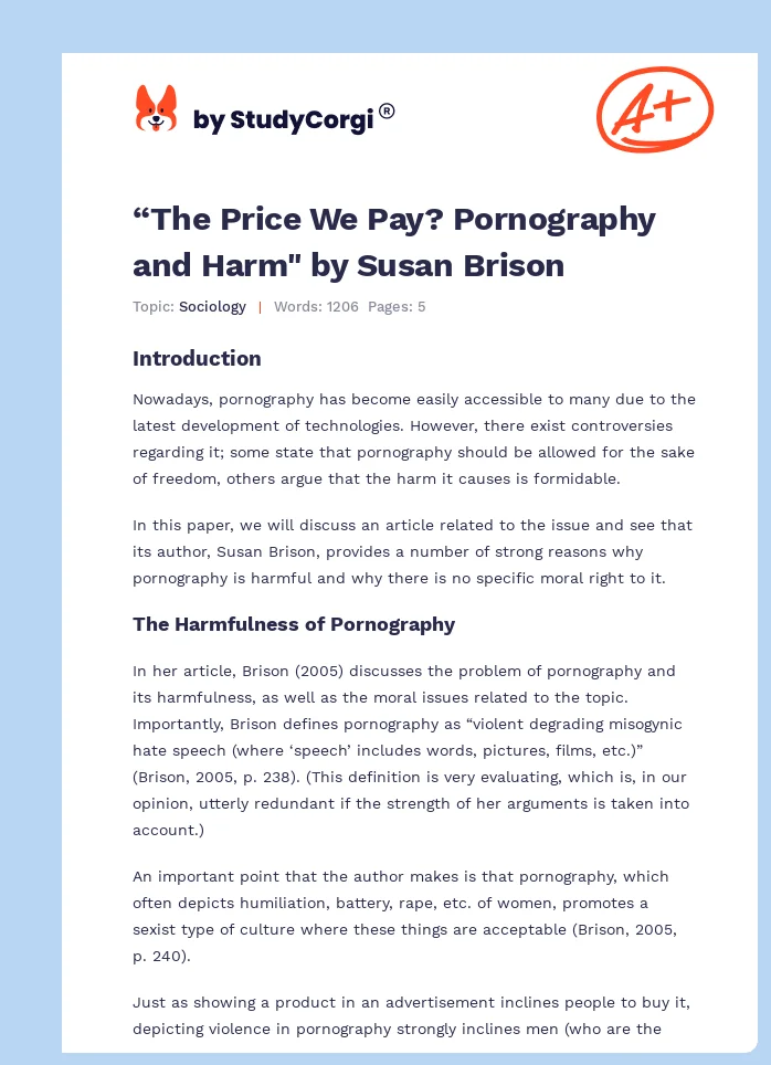 “The Price We Pay? Pornography and Harm" by Susan Brison. Page 1