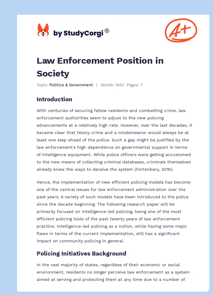 Law Enforcement Position in Society. Page 1