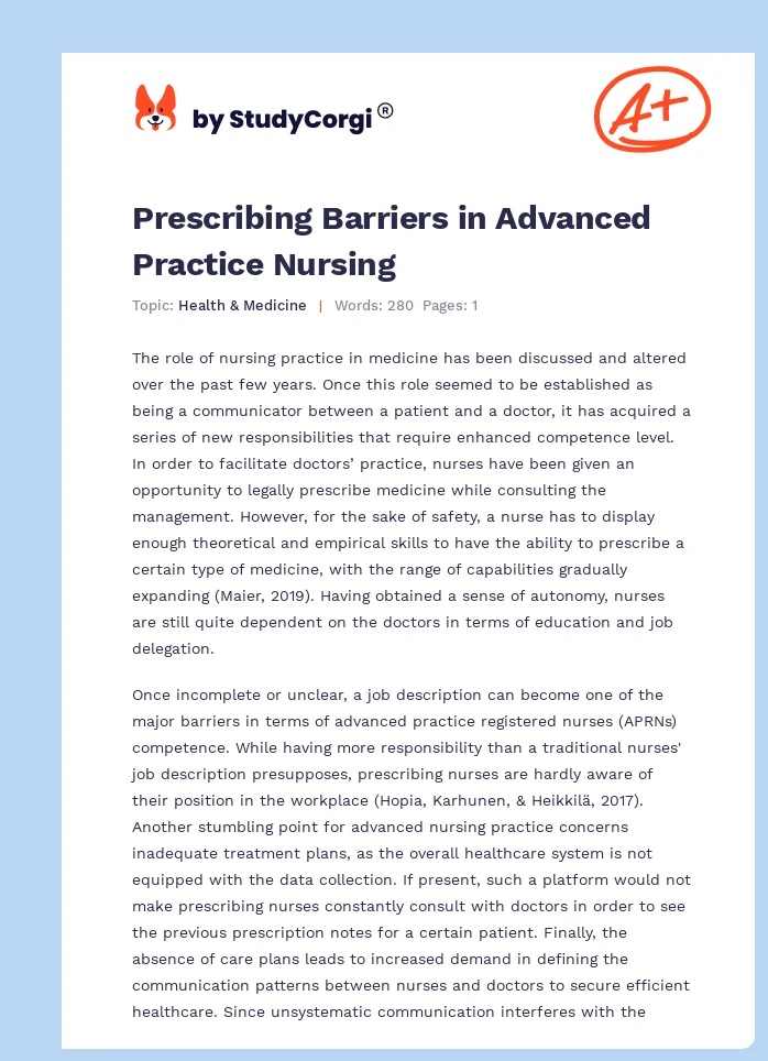 Prescribing Barriers in Advanced Practice Nursing. Page 1