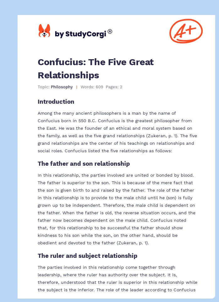Confucius: The Five Great Relationships. Page 1