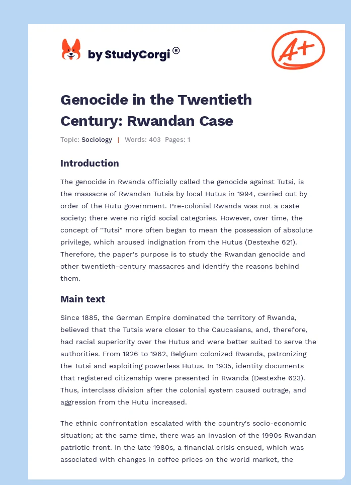 Genocide in the Twentieth Century: Rwandan Case. Page 1