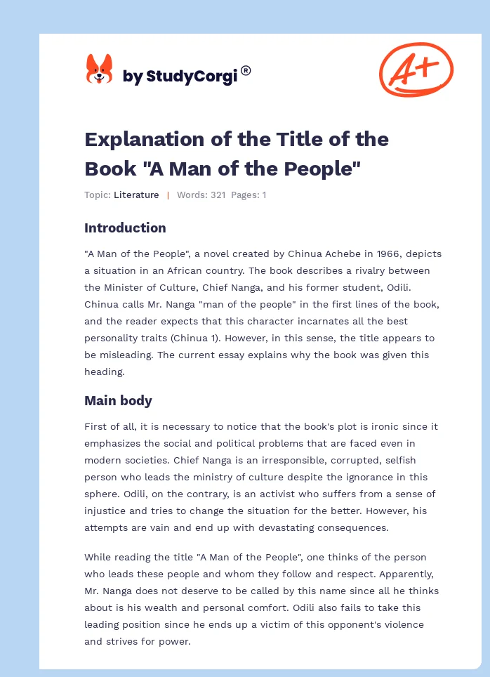 Explanation of the Title of the Book "A Man of the People". Page 1