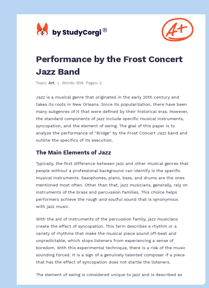 Performance by the Frost Concert Jazz Band. Page 1