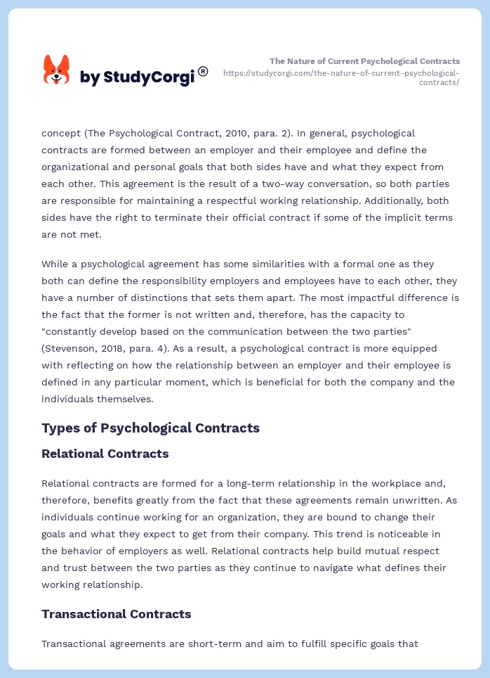 The Nature of Current Psychological Contracts. Page 2