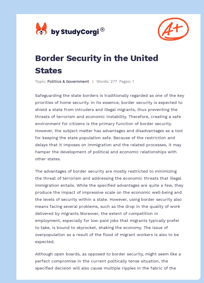 Border Security in the United States. Page 1