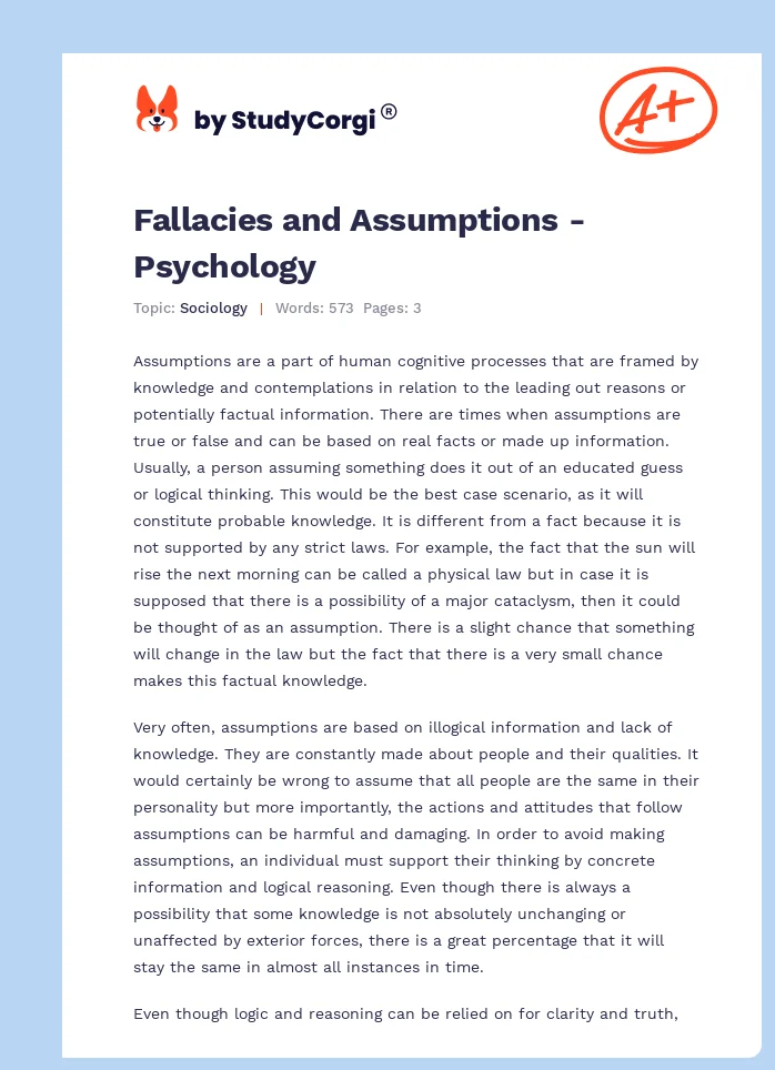 Fallacies and Assumptions - Psychology. Page 1
