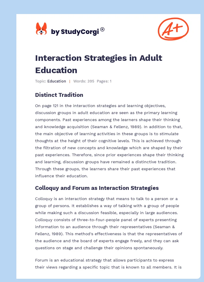 Interaction Strategies in Adult Education. Page 1