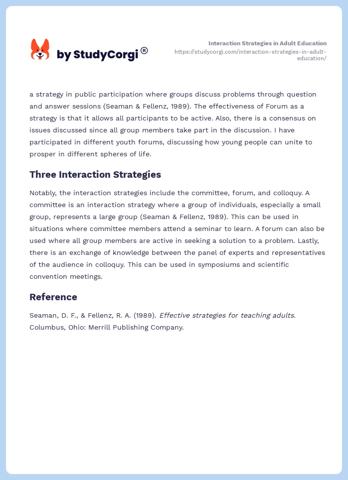 Interaction Strategies in Adult Education. Page 2