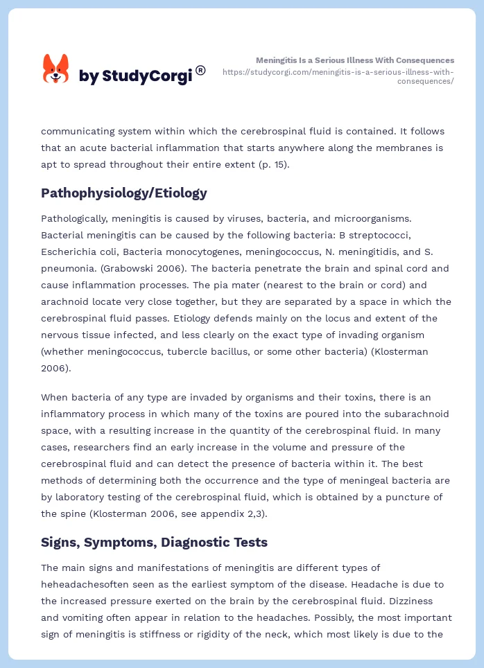Meningitis Is a Serious Illness With Consequences. Page 2