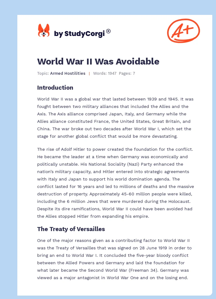 World War II Was Avoidable. Page 1