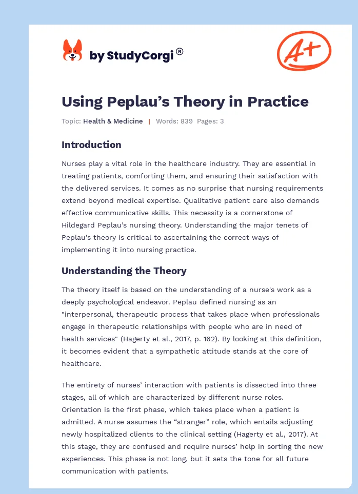 Using Peplau’s Theory in Practice. Page 1