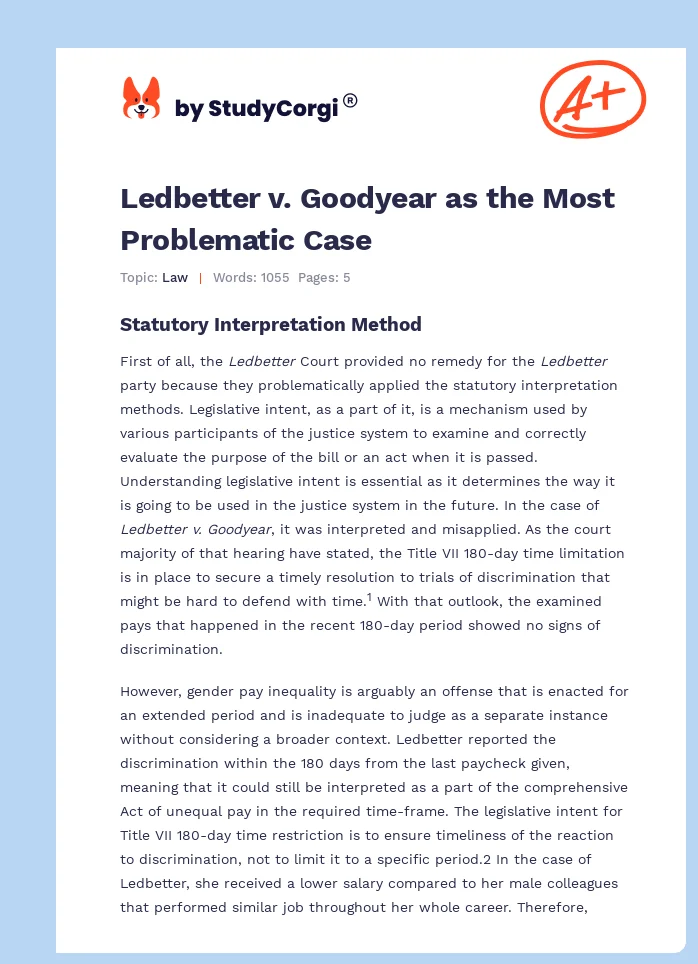 Ledbetter v. Goodyear as the Most Problematic Case. Page 1