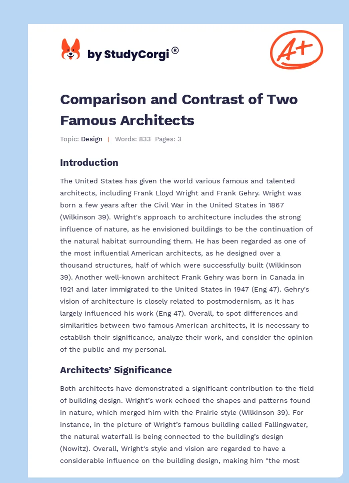 Comparison and Contrast of Two Famous Architects. Page 1