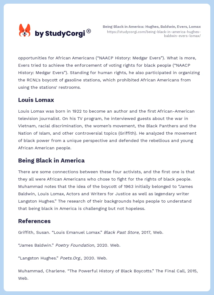 Being Black in America: Hughes, Baldwin, Evers, Lomax. Page 2
