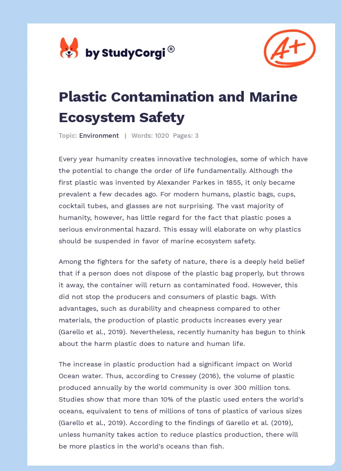 Plastic Contamination and Marine Ecosystem Safety. Page 1