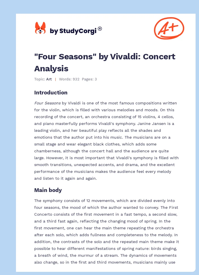 "Four Seasons" by Vivaldi: Concert Analysis. Page 1