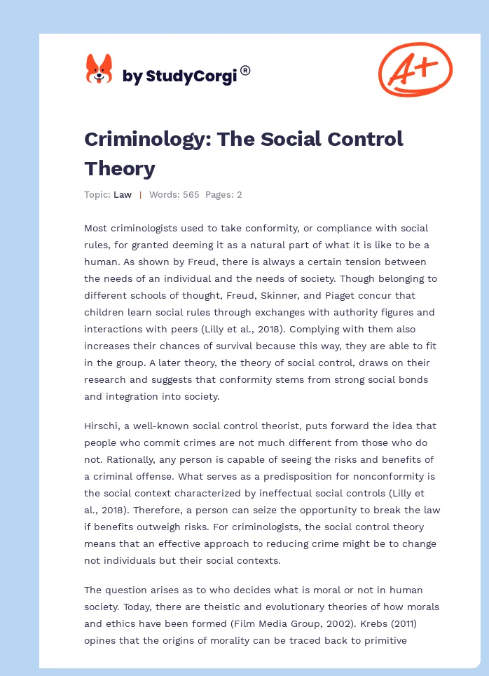 Criminology: The Social Control Theory. Page 1