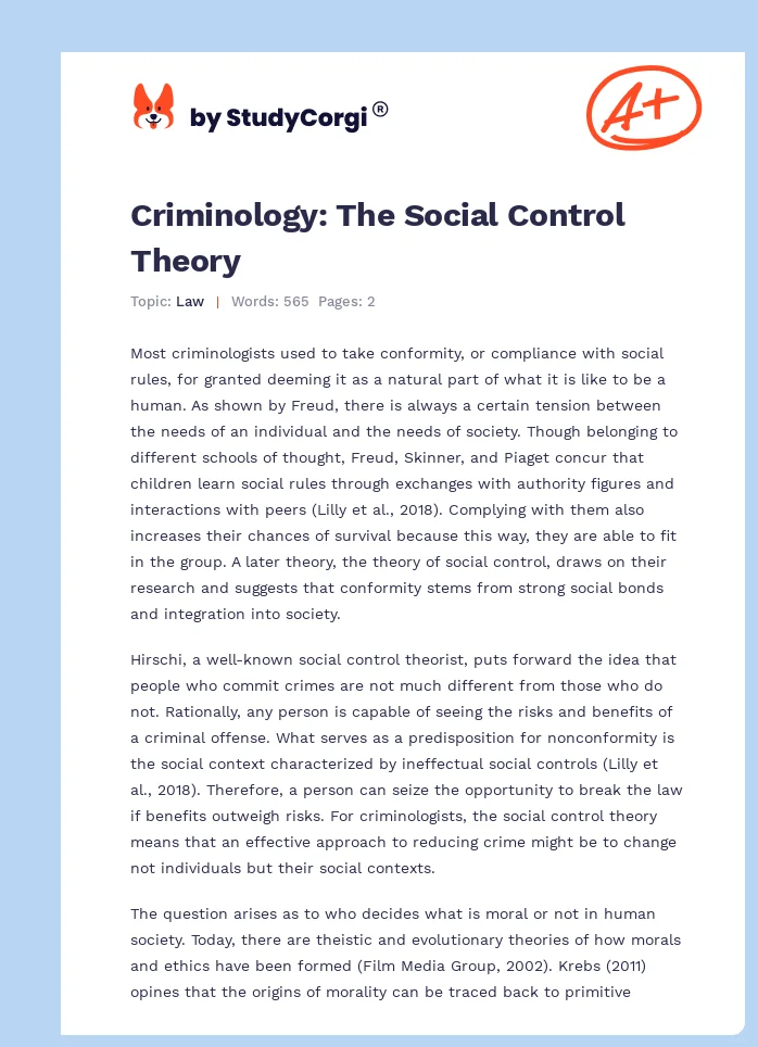 criminology essay on social control