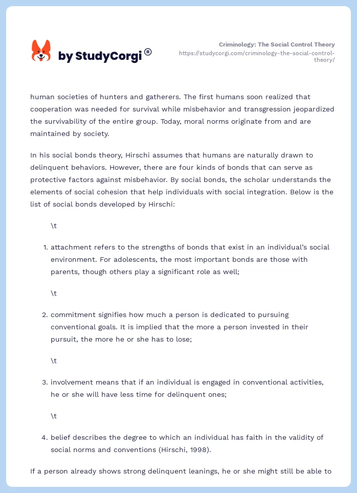 Criminology: The Social Control Theory. Page 2