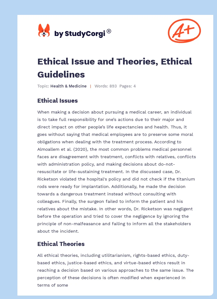 Ethical Issue and Theories, Ethical Guidelines. Page 1