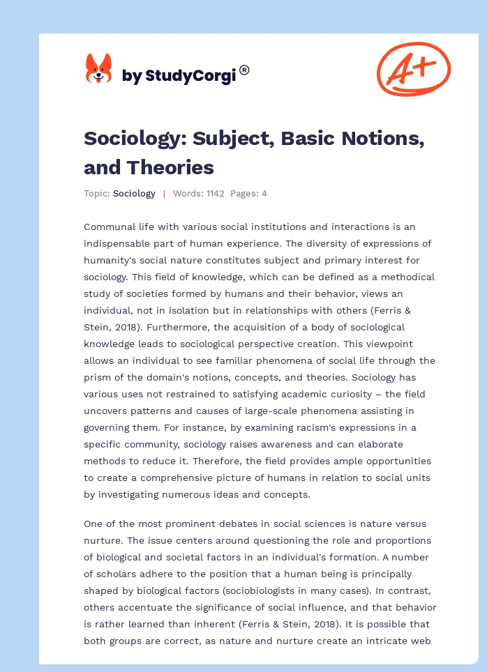 Sociology: Subject, Basic Notions, and Theories. Page 1