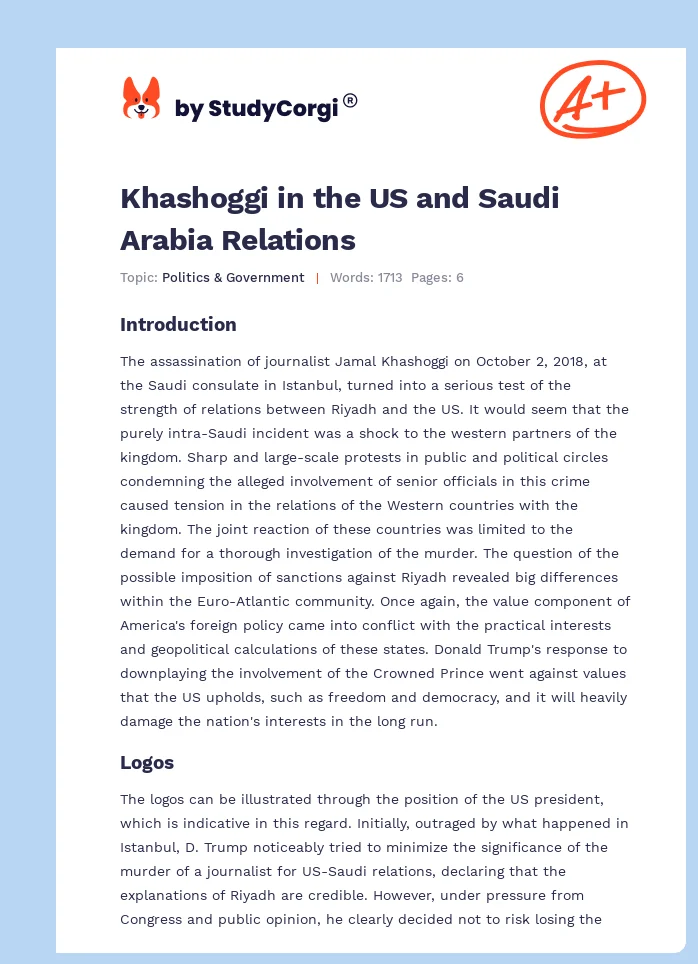 Khashoggi in the US and Saudi Arabia Relations. Page 1