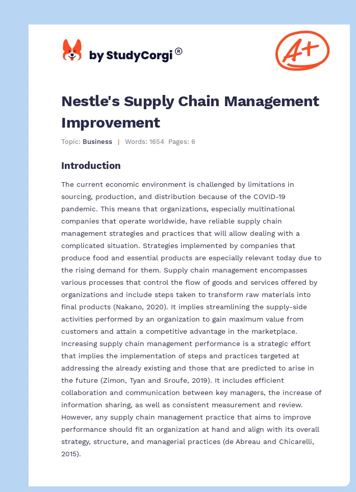 Nestle's Supply Chain Management Improvement. Page 1