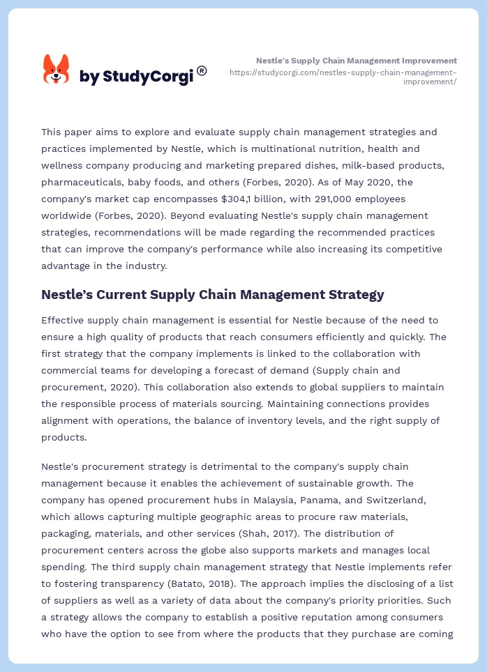 Nestle's Supply Chain Management Improvement. Page 2
