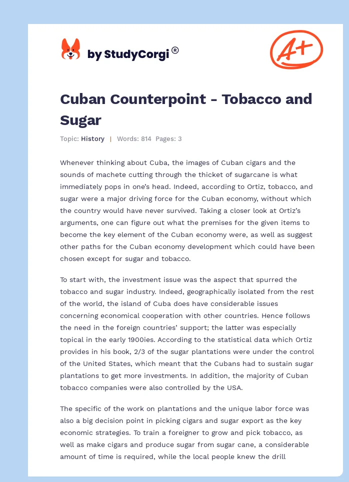 Cuban Counterpoint - Tobacco and Sugar. Page 1