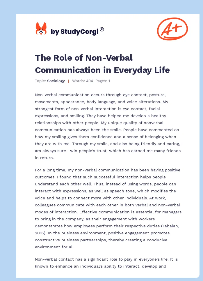 The Role of Non-Verbal Communication in Everyday Life. Page 1