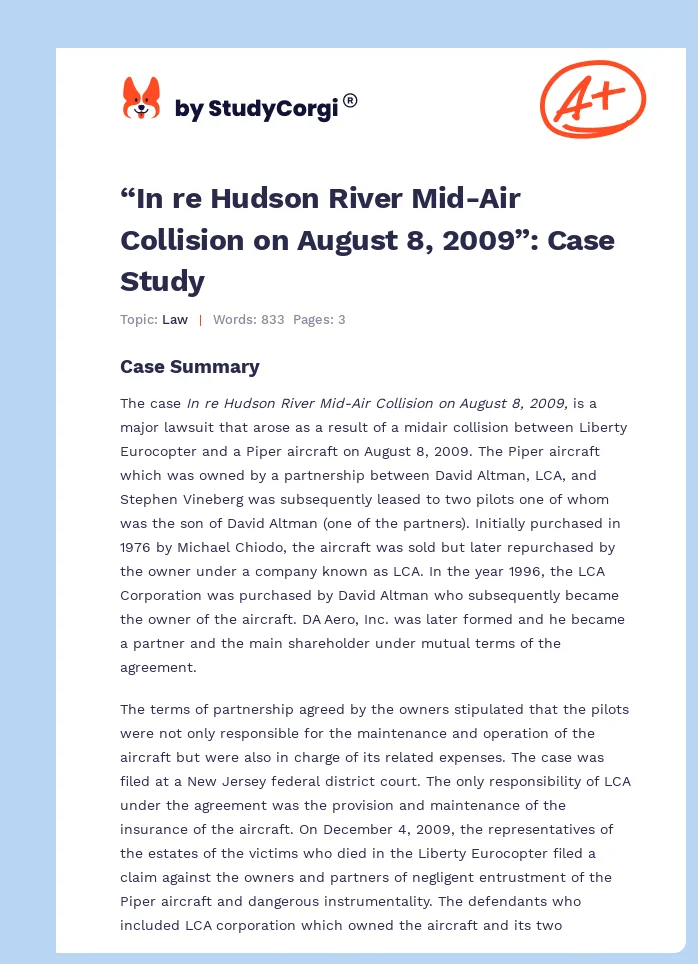 “In re Hudson River Mid-Air Collision on August 8, 2009”: Case Study. Page 1
