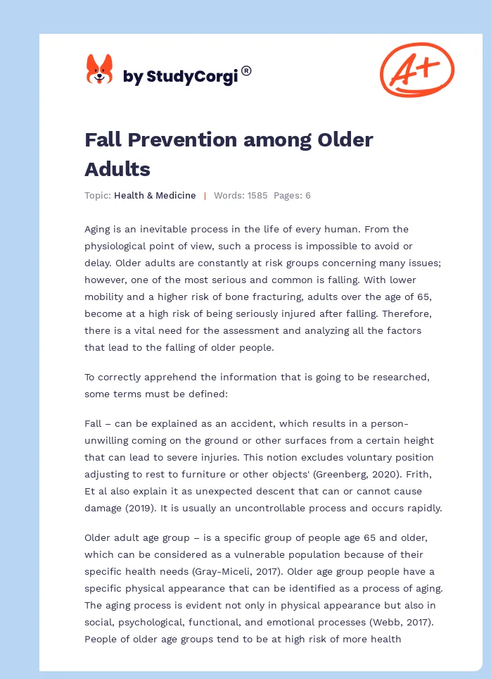 Fall Prevention among Older Adults. Page 1
