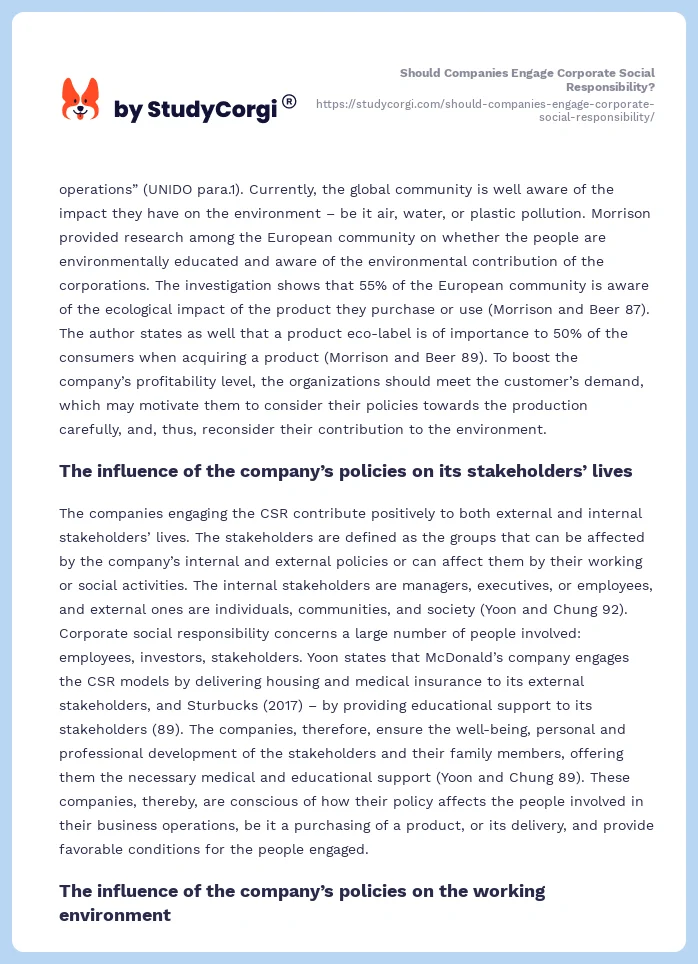 Should Companies Engage Corporate Social Responsibility?. Page 2