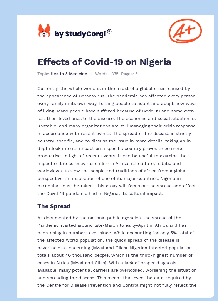 Effects of Covid-19 on Nigeria. Page 1